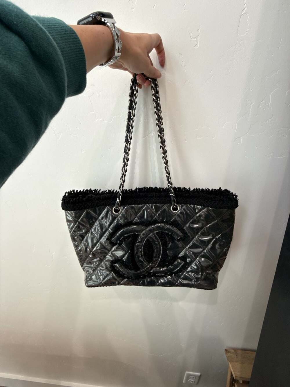 Chanel Matelasse Jumbo Coco Mark Fleece PVC Chain Shoulder Tote Bag